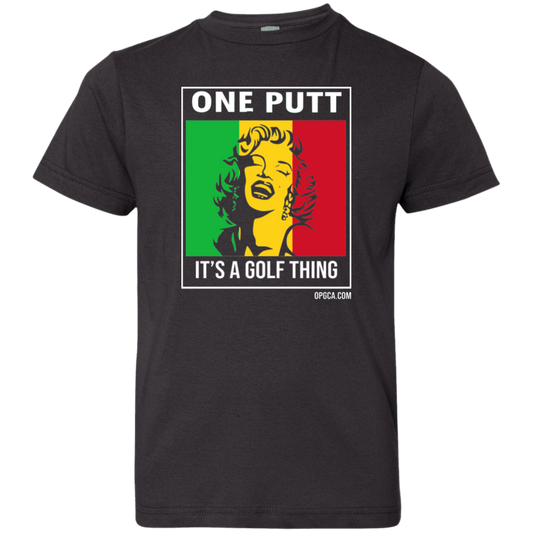 OPG Custom Design #22. One Putt / One Love Parody with Fan Art. Female Edition. Youth Jersey T-Shirt