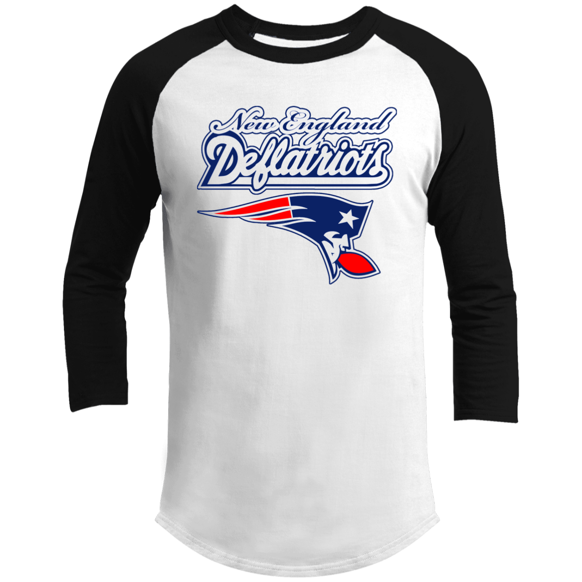 ArtichokeUSA Custom Design. New England Deflatriots. New England Patriots Parody. Men's 3/4 Raglan Sleeve Shirt