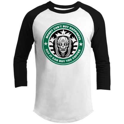 ArtichokeUSA Custom Design. Money Can't Buy Happiness But It Can Buy You Coffee. Men's 3/4 Raglan Sleeve Shirt