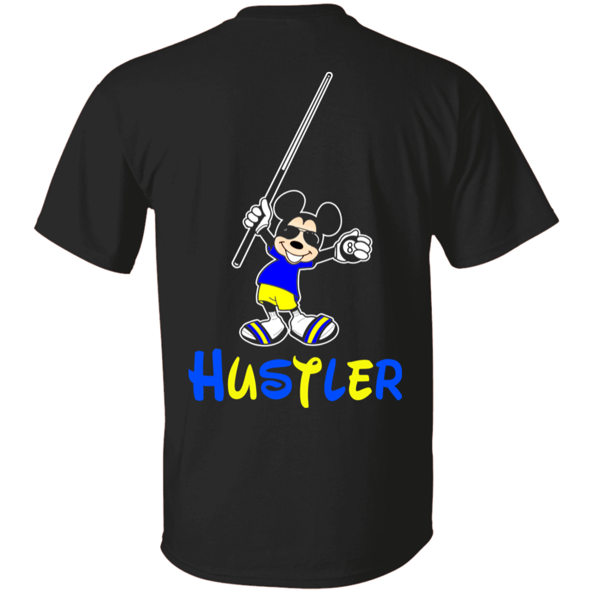 The GHOATS Custom Design #20. Look at the back. Hustle Mouse. Mickey Mouse Fan Art. Basic 100% Cotton T-Shirt