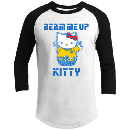 ArtichokeUSA Custom Design. Beam Me Up Kitty. Fan Art / Parody. Men's 3/4 Raglan Sleeve Shirt