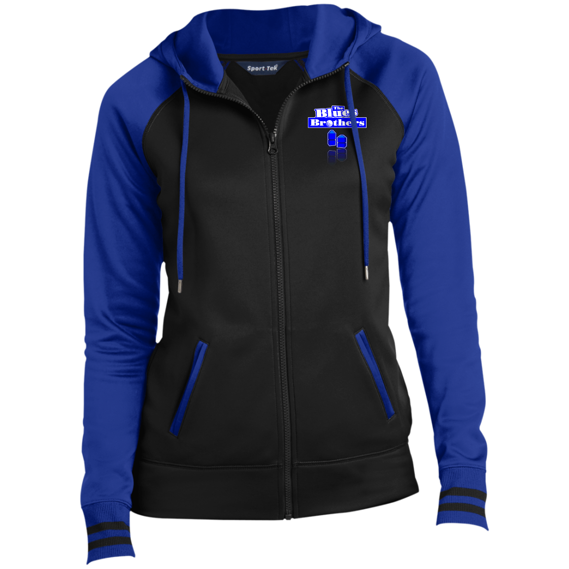 OPG Custom Design #3. Blue Tees Blues Brothers Fan Art. Ladies' Sport-Wick® Full-Zip Hooded Jacket