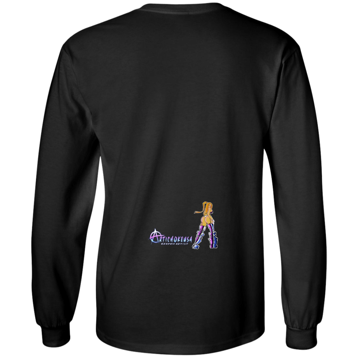 ArtichokeUSA Character and Font design. Let's Create Your Own Team Design Today. Dama de Croma. Long Sleeve 100% Cotton T-Shirt