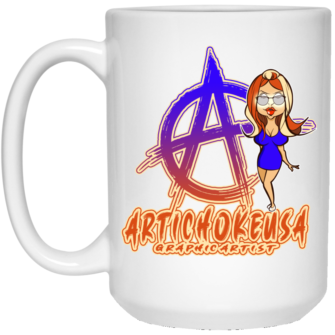 ArtichokeUSA Character and Font Design #2. Friends, Clients, and People of Earth. 15 oz. White Mug