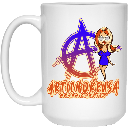 ArtichokeUSA Character and Font Design #2. Friends, Clients, and People of Earth. 15 oz. White Mug