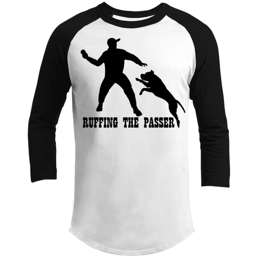 ArtichokeUSA Custom Design. Ruffing the Passer. Pitbull Edition. Male Version. 3/4 Raglan Sleeve Shirt
