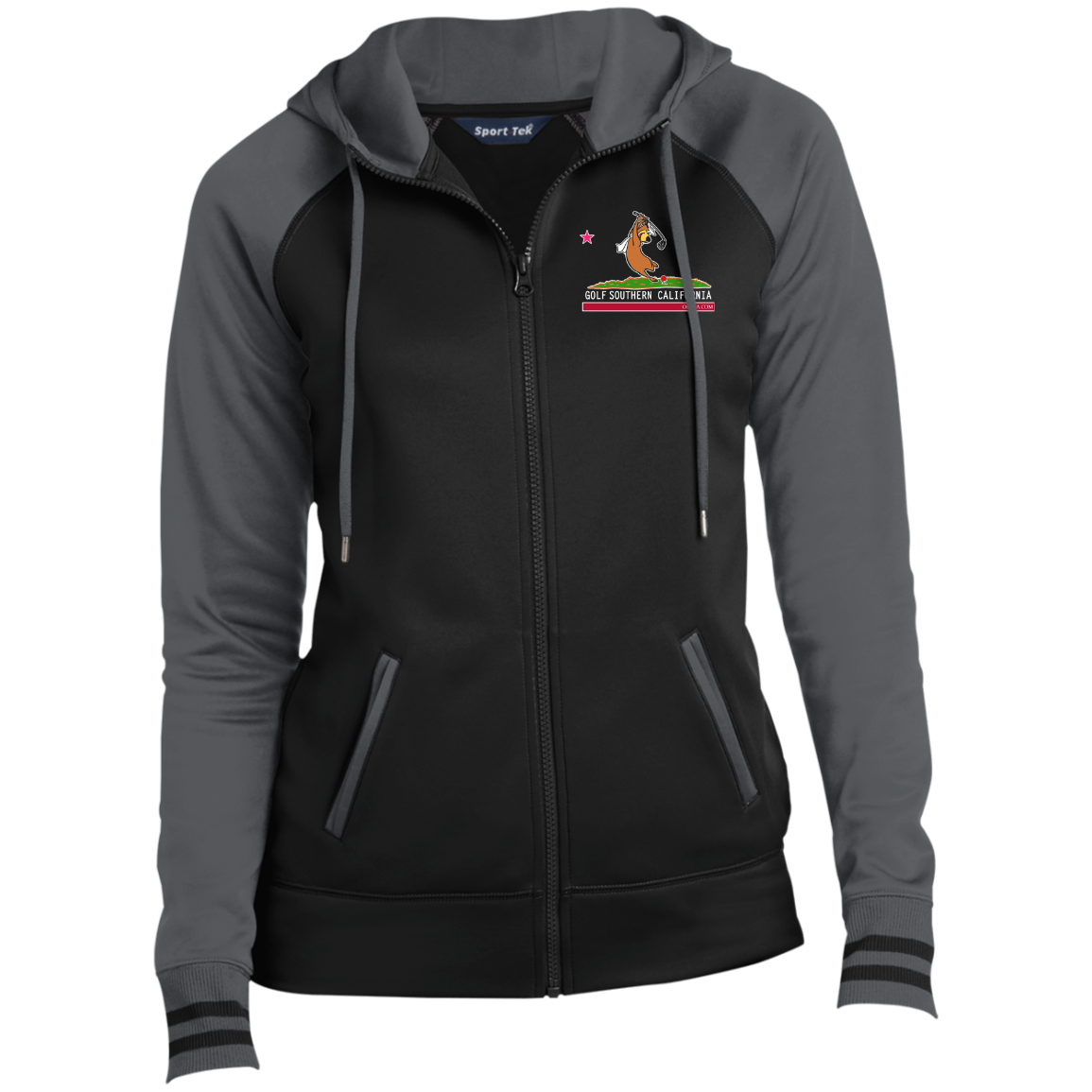 Custom Design #15. Golf Southern California with Yogi Fan Art. Ladies' Sport-Wick® Full-Zip Hooded Jacket