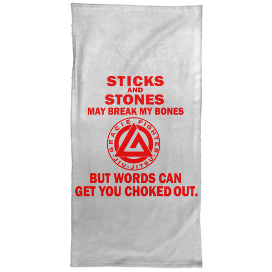 Artichoke Fight Gear Custom Design #16. Sticks And Stones May Break My Bones But Words Can Get You Choked Out. Gracie Fighter. BJJ. Hand Towel - 15x30