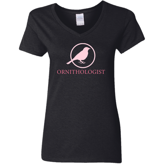 OPG Custom Design # 24. Ornithologist. A person who studies or is an expert on birds. Ladies' 5.3 oz. V-Neck T-Shirt