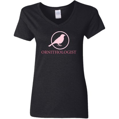 OPG Custom Design # 24. Ornithologist. A person who studies or is an expert on birds. Ladies' 5.3 oz. V-Neck T-Shirt