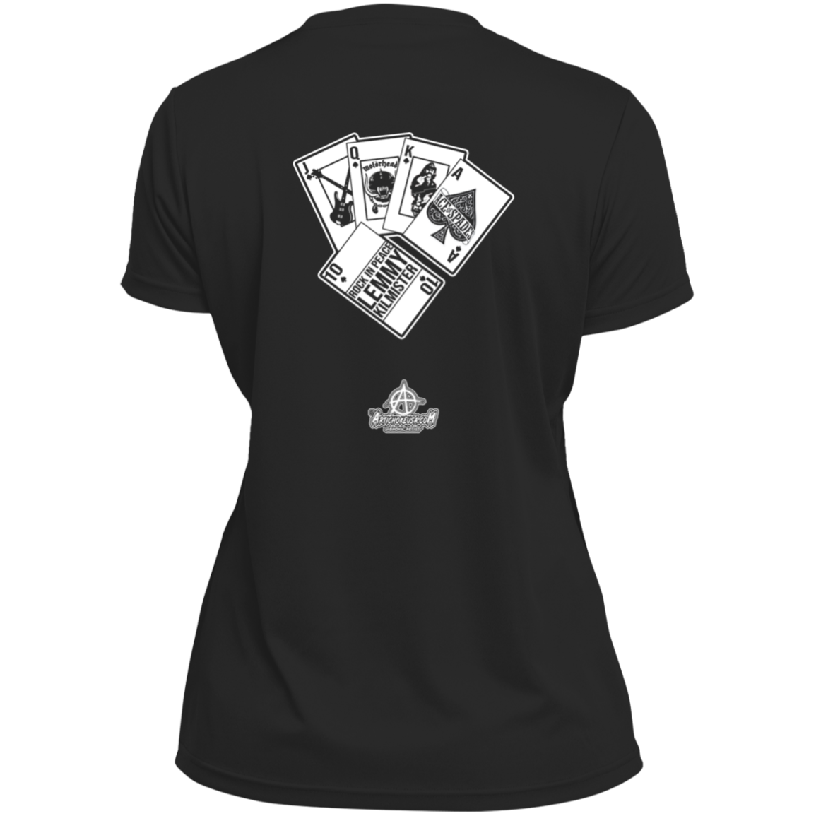 ArtichokeUSA Custom Design. Lemmy Kilmister "Ace of Spades" Tribute Fan Art Version 2 of 2. Ladies’ Moisture-Wicking V-Neck Tee