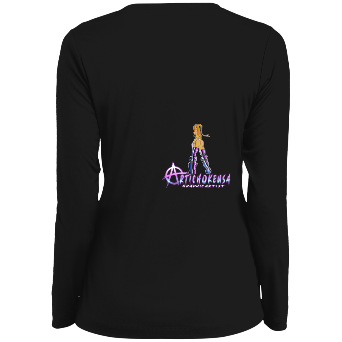 ArtichokeUSA Character and Font design. Let's Create Your Own Team Design Today. Dama de Croma. Ladies' Moisture-Wicking Long Sleeve V-Neck Tee