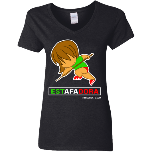 The GHOATS Custom Design. #30 Estafadora. (Spanish translation for Female Hustler). Ladies' Basic V-Neck T-Shirt
