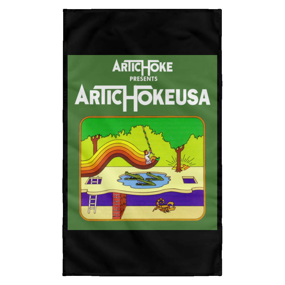 ArtichokeUSA Custom Design. Pitfall Game. Activision Parody. Ladies' Soft Style Hoodie Wall Flag