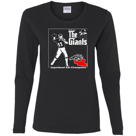 ArtichokeUSA Custom Design. Godfather Simms. NY Giants Superbowl XXI Champions. Fan Art. Ladies' 100% Cotton Long Sleeve T-Shirt