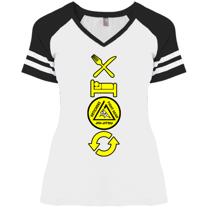 Artichoke Fight Gear Custom Design #9. EAT. SLEEP. JIU JITSU. REPEAT. Ladies' Game V-Neck T-Shirt