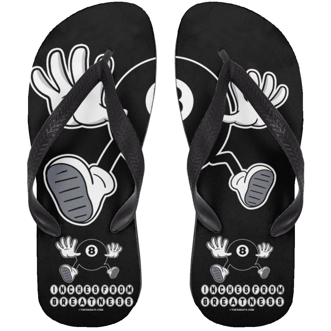 The GHOATS Custom Design #17. Inches From Greatness. Adult Flip Flops