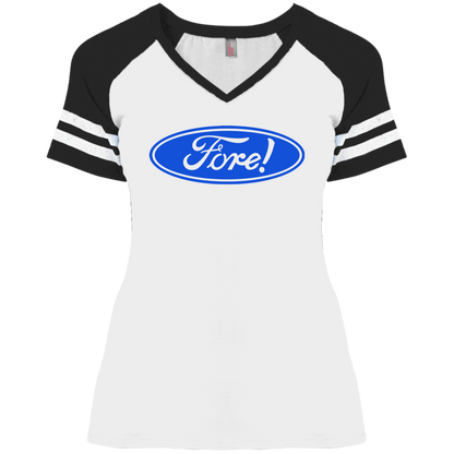 OPG Custom Design #11. Fore! Ford Parody. Ladies' Game V-Neck T-Shirt