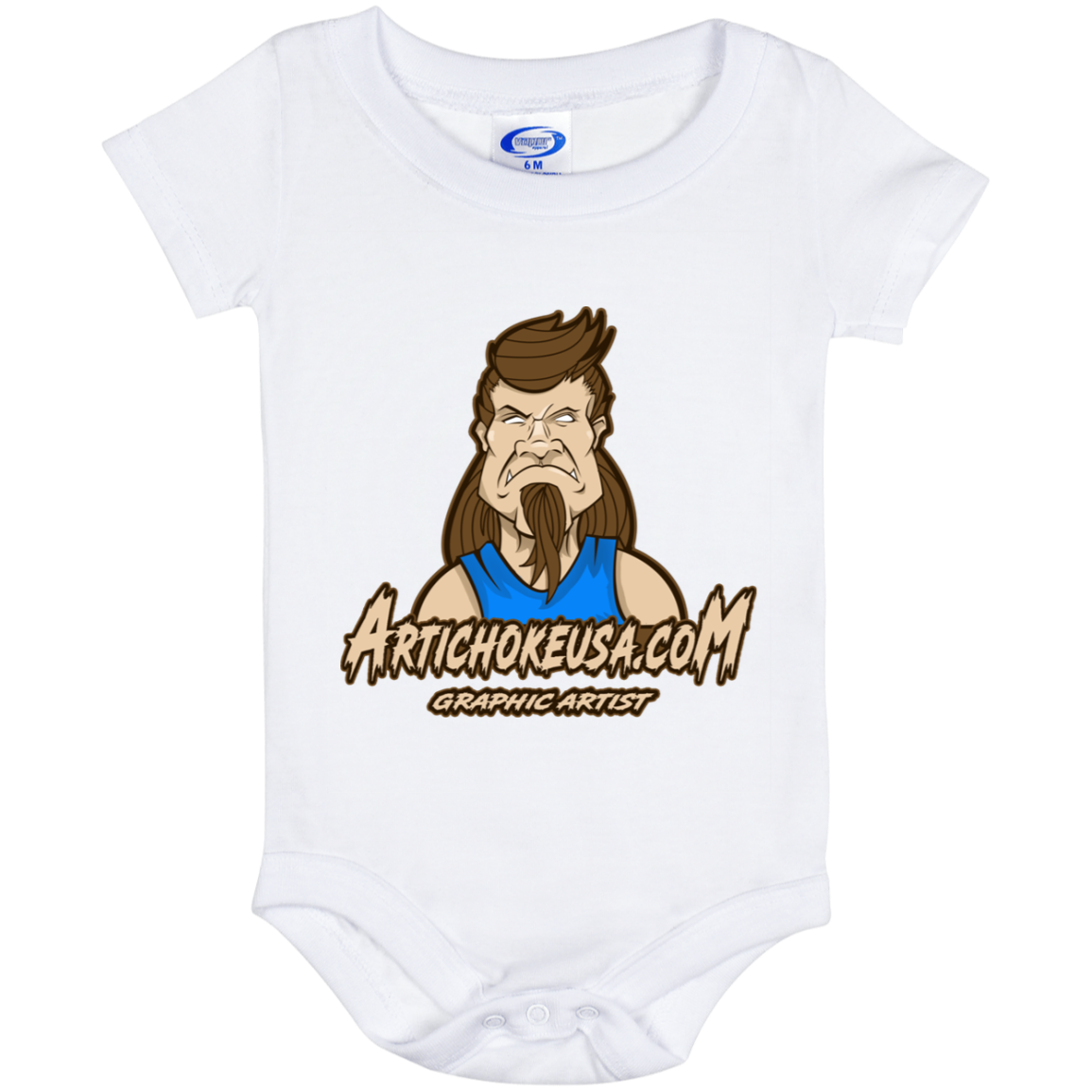 ArtichokeUSA Character and Font design. Let's Create Your Own Team Design Today. Mullet Mike. Baby Onesie 6 Month