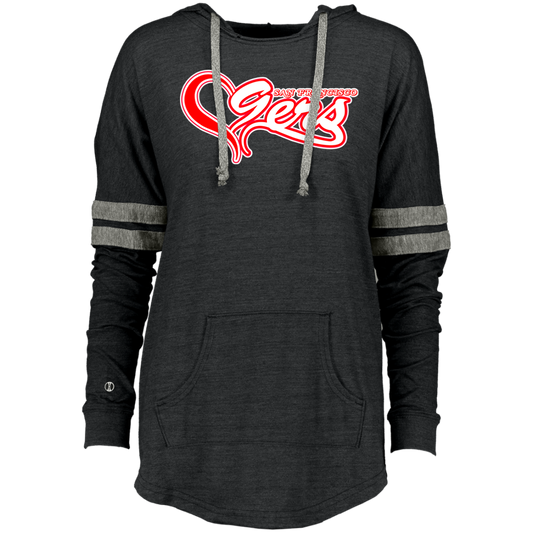 ArtichokeUSA Custom Design #50. 9ers Love. SF 49ers Fan Art. Let's Make Your Own Custom Team Shirt. Ladies Hooded Low Key Pullover