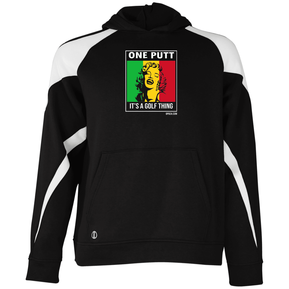 OPG Custom Design #22. One Putt / One Love Parody with Fan Art. Female Edition. Youth Athletic Colorblock Fleece Hoodie