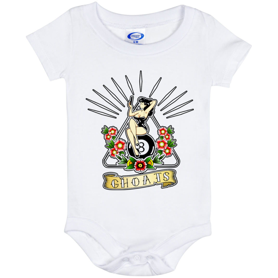 The GHOATS Custom Design. #23 Pin Up Girl. Baby Onesie 6 Month
