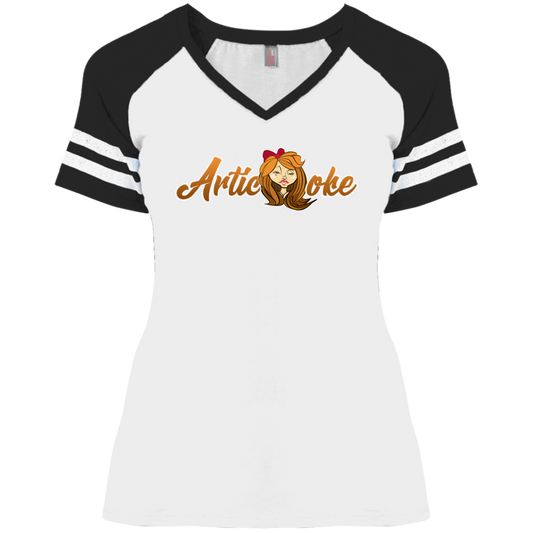 ZZ#21 Characters and Fonts. Aubrey. A show case of my characters and font styles. Ladies' Game V-Neck T-Shirt