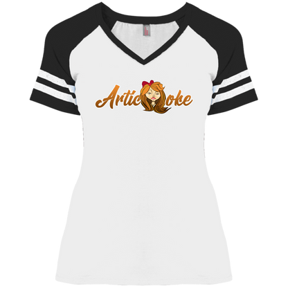 ZZ#21 Characters and Fonts. Aubrey. A show case of my characters and font styles. Ladies' Game V-Neck T-Shirt