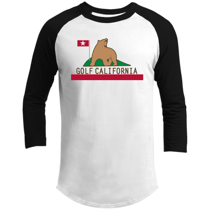 OPG Custom Design #14. Golf California. 3/4 Raglan Sleeve Shirt 100% Ringspun Combed Cotton