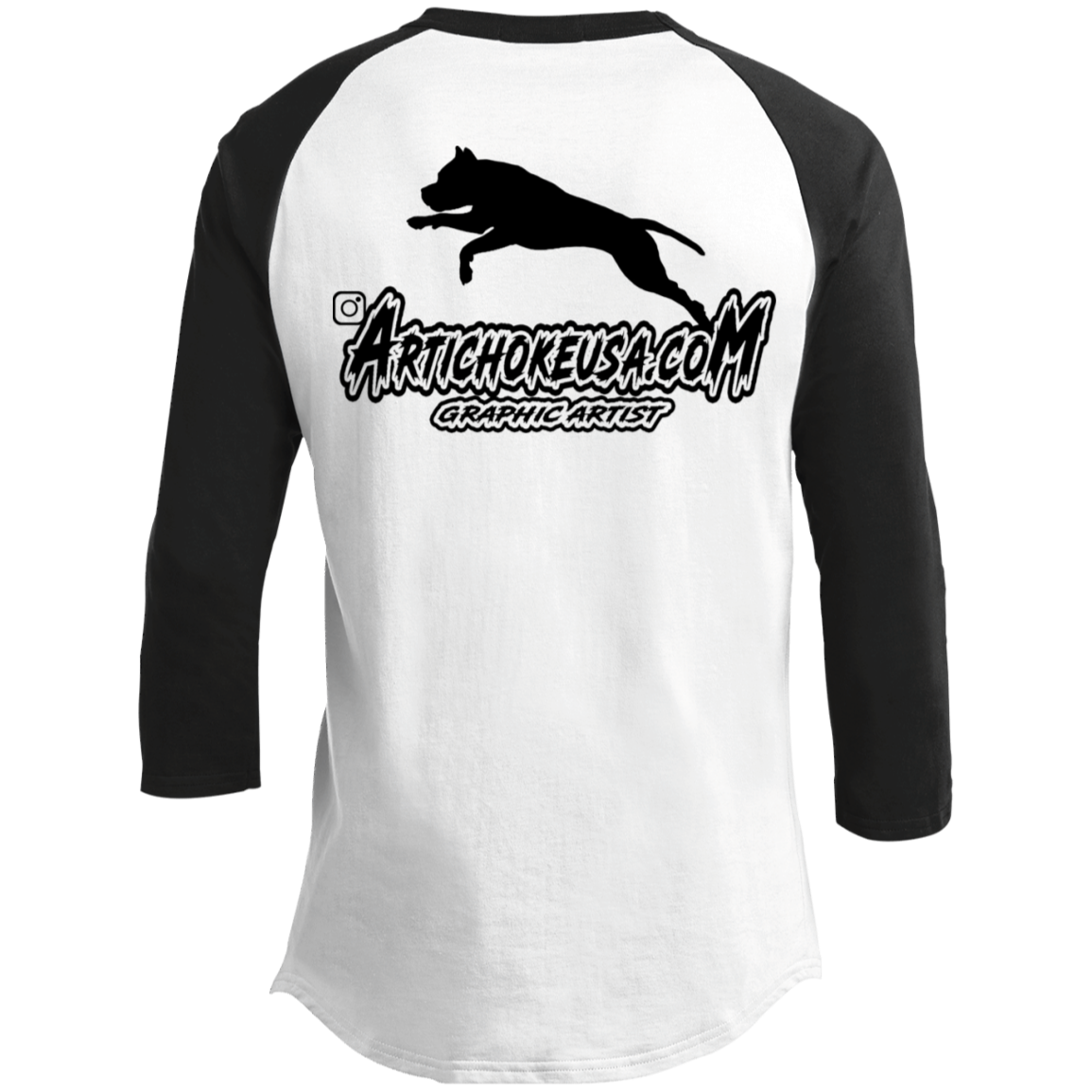 ArtichokeUSA Custom Design. Ruffing the Passer. Pitbull Edition. Male Version. 3/4 Raglan Sleeve Shirt