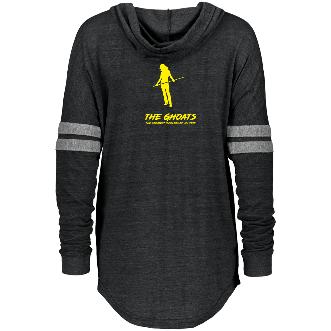 The GHOATS Custom Design. #34 Beware of Sharks. Play at Your Own Risk. (Ladies only version). Ladies Hooded Low Key Pullover