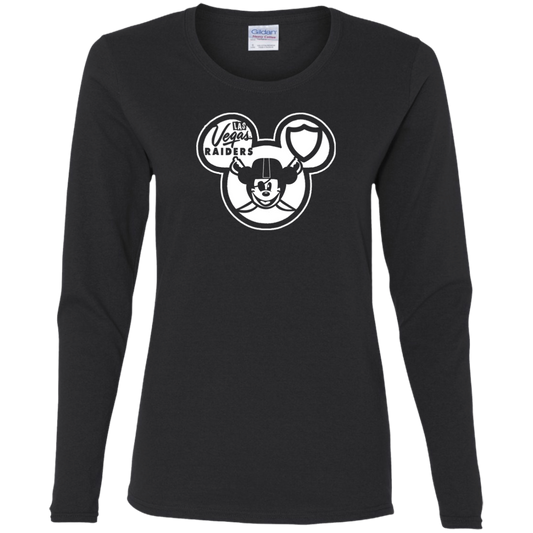 ArtichokeUSA Custom Design. Las Vegas Raiders & Mickey Mouse Mash Up. Fan Art. Parody.  Ladies' 100% Cotton Long Sleeve T-Shirt