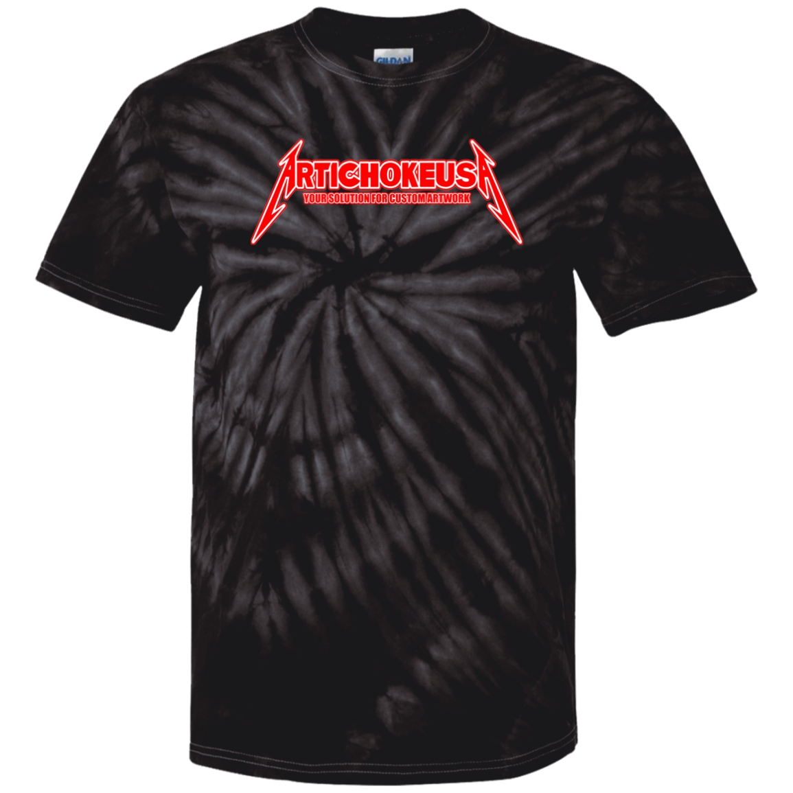 ArtichokeUSA Custom Design. Metallica Style Logo. Let's Make One For Your Project. 100% Cotton Tie Dye T-Shirt