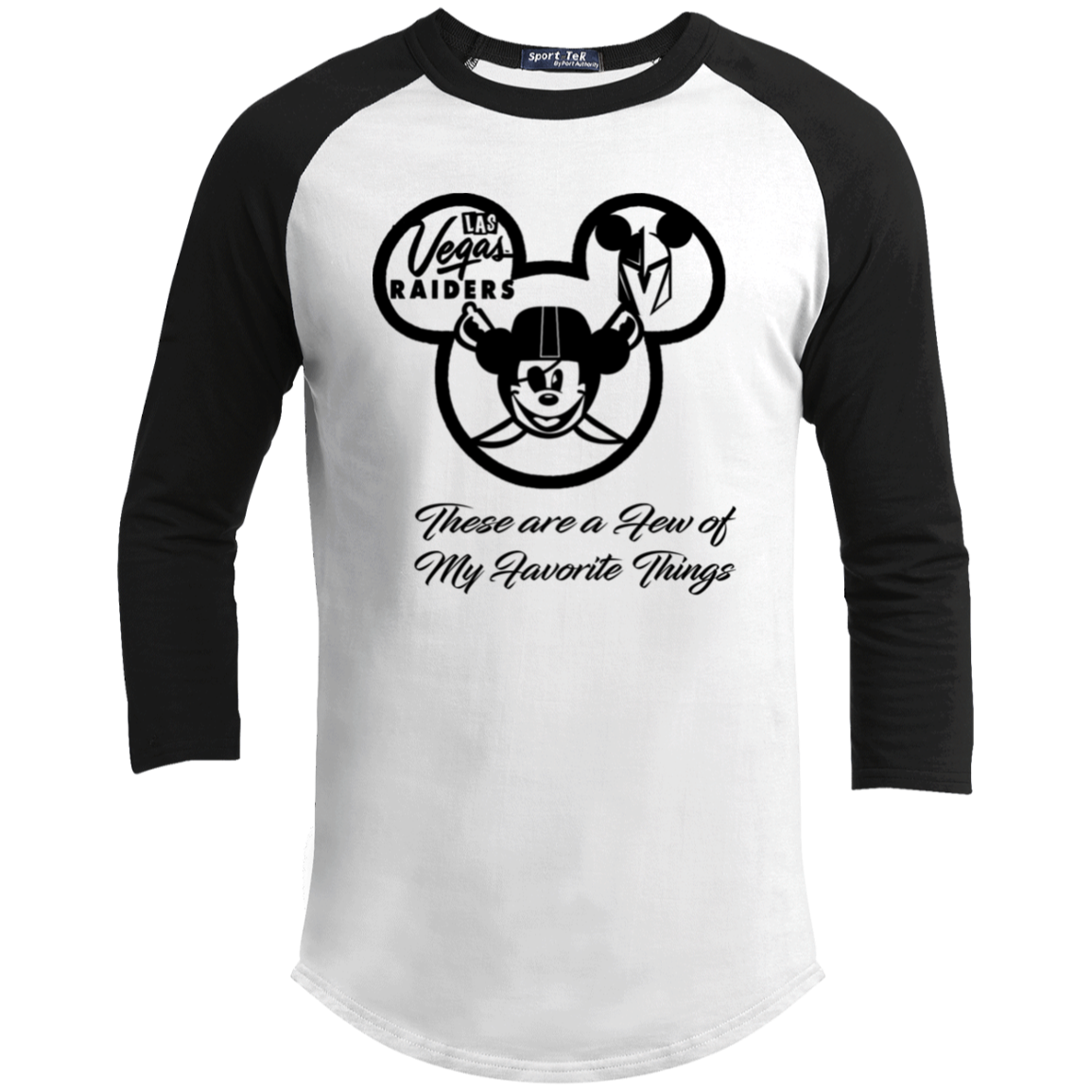 ArtichokeUSA Custom Design. Las Vegas Raiders & Mickey Mouse Mash Up. Fan Art. Parody. Youth 3/4 Raglan Sleeve Shirt