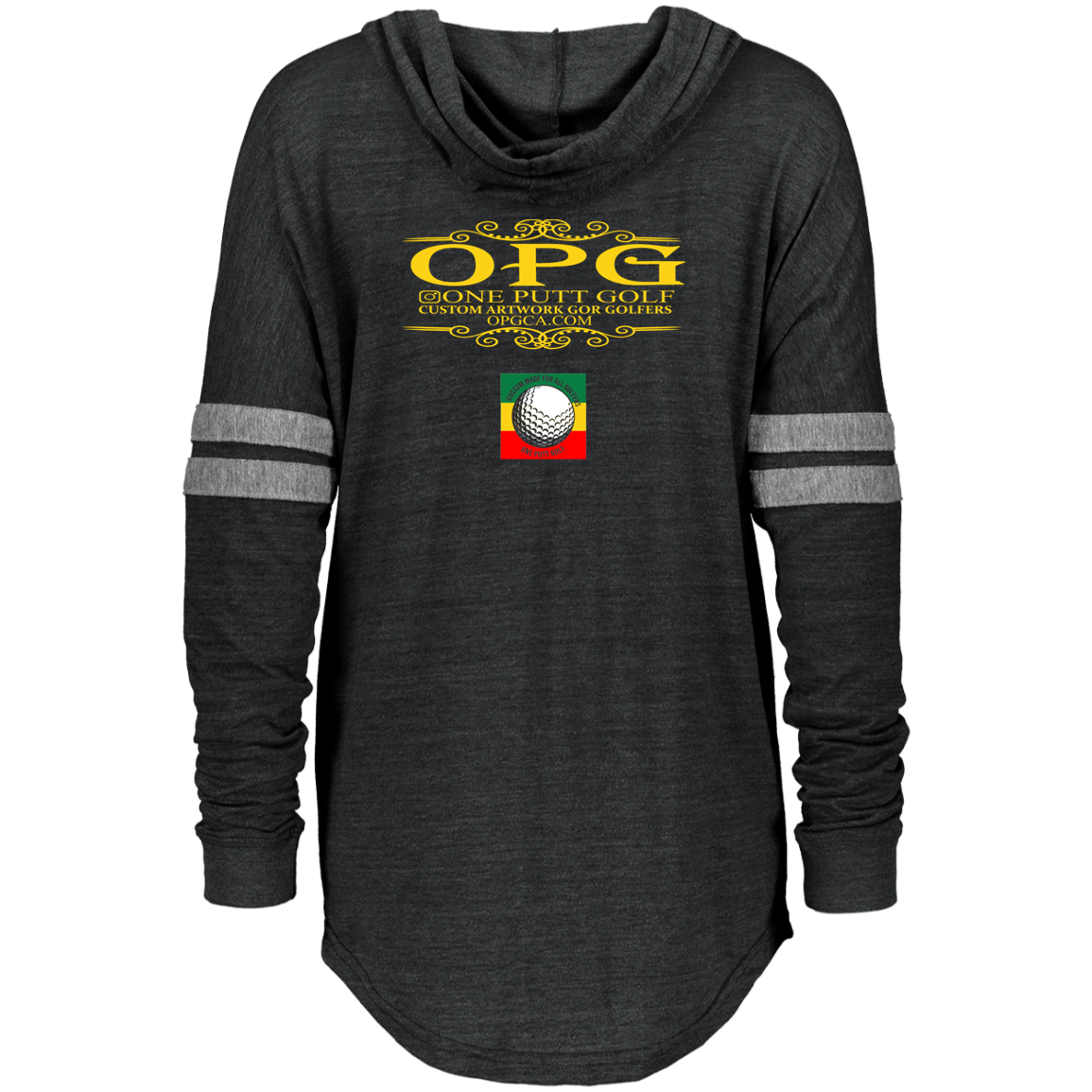 OPG Custom Design #22. One Putt / One Love Parody with Fan Art. Female Edition. Ladies Hooded Low Key Pullover