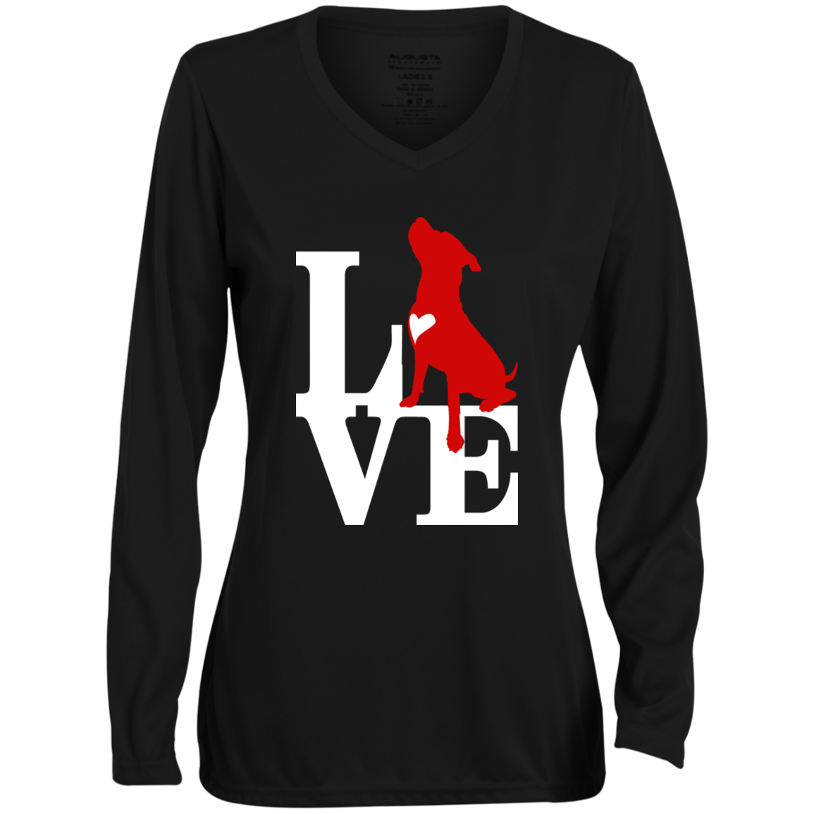 ArtichokeUSA Custom Design. Pitbull Love. Ladies' Moisture-Wicking Long Sleeve V-Neck Tee