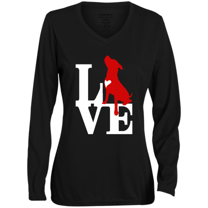 ArtichokeUSA Custom Design. Pitbull Love. Ladies' Moisture-Wicking Long Sleeve V-Neck Tee