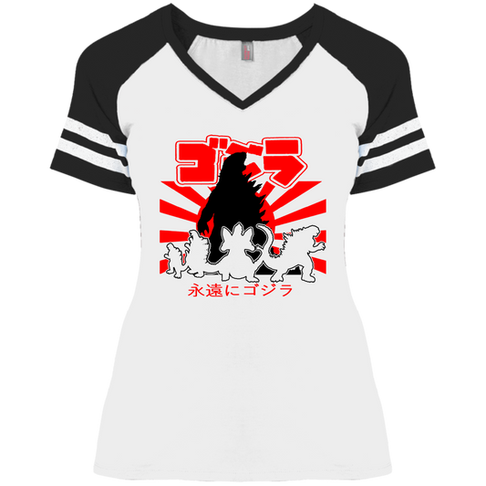 ArtichokeUSA Custom Design. Godzilla. Long Live the King. (1954 to 2019. 65 Years! Fan Art. Ladies' Game V-Neck T-Shirt