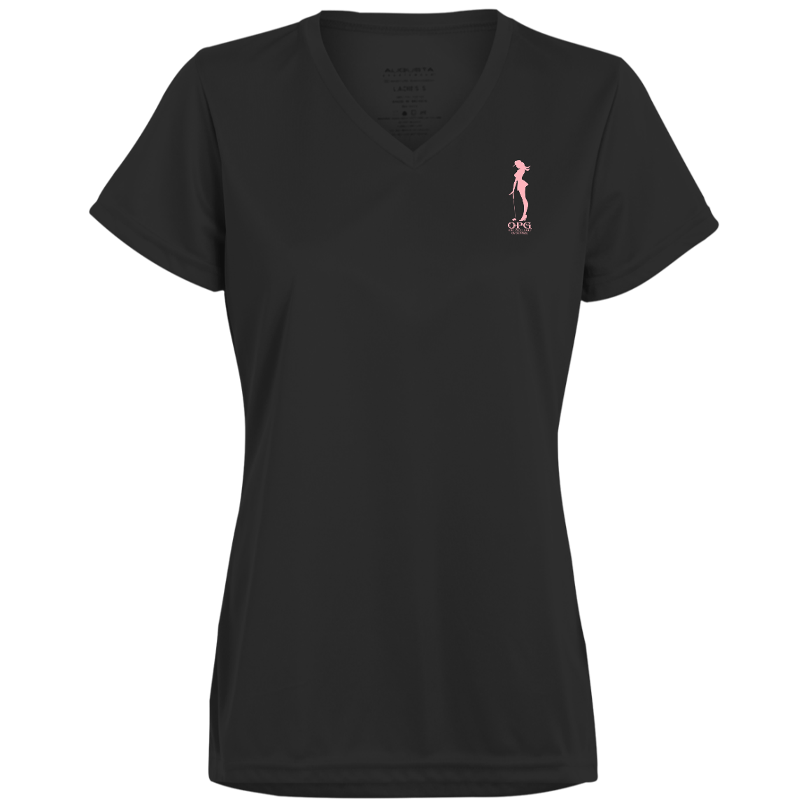 OPG Custom Design #10. Lady on Front / Flag Pole Dancer On Back. Ladies’ 100% polyester V-Neck Tee
