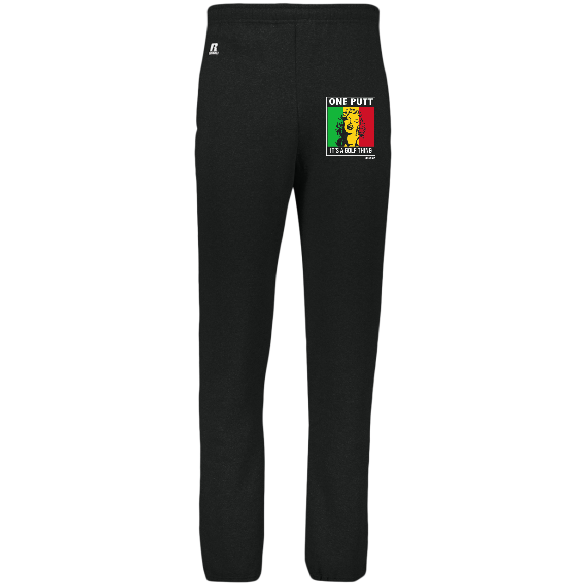 OPG Custom Design #22. One Putt / One Love Parody with Fan Art. Female Edition. Dri-Power Closed Bottom Pocket Sweatpants