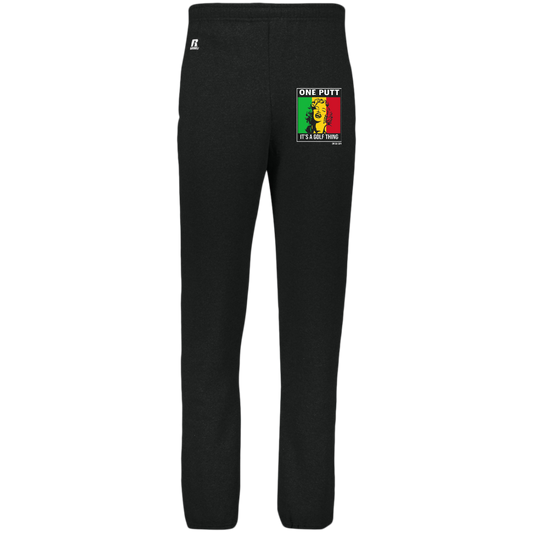 OPG Custom Design #22. One Putt / One Love Parody with Fan Art. Female Edition. Dri-Power Closed Bottom Pocket Sweatpants