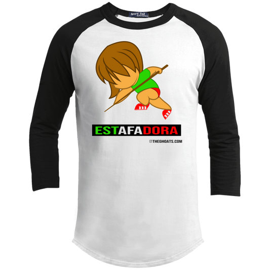 The GHOATS Custom Design. #30 Estafadora. (Spanish translation for Female Hustler). Youth 3/4 Raglan Sleeve Shirt
