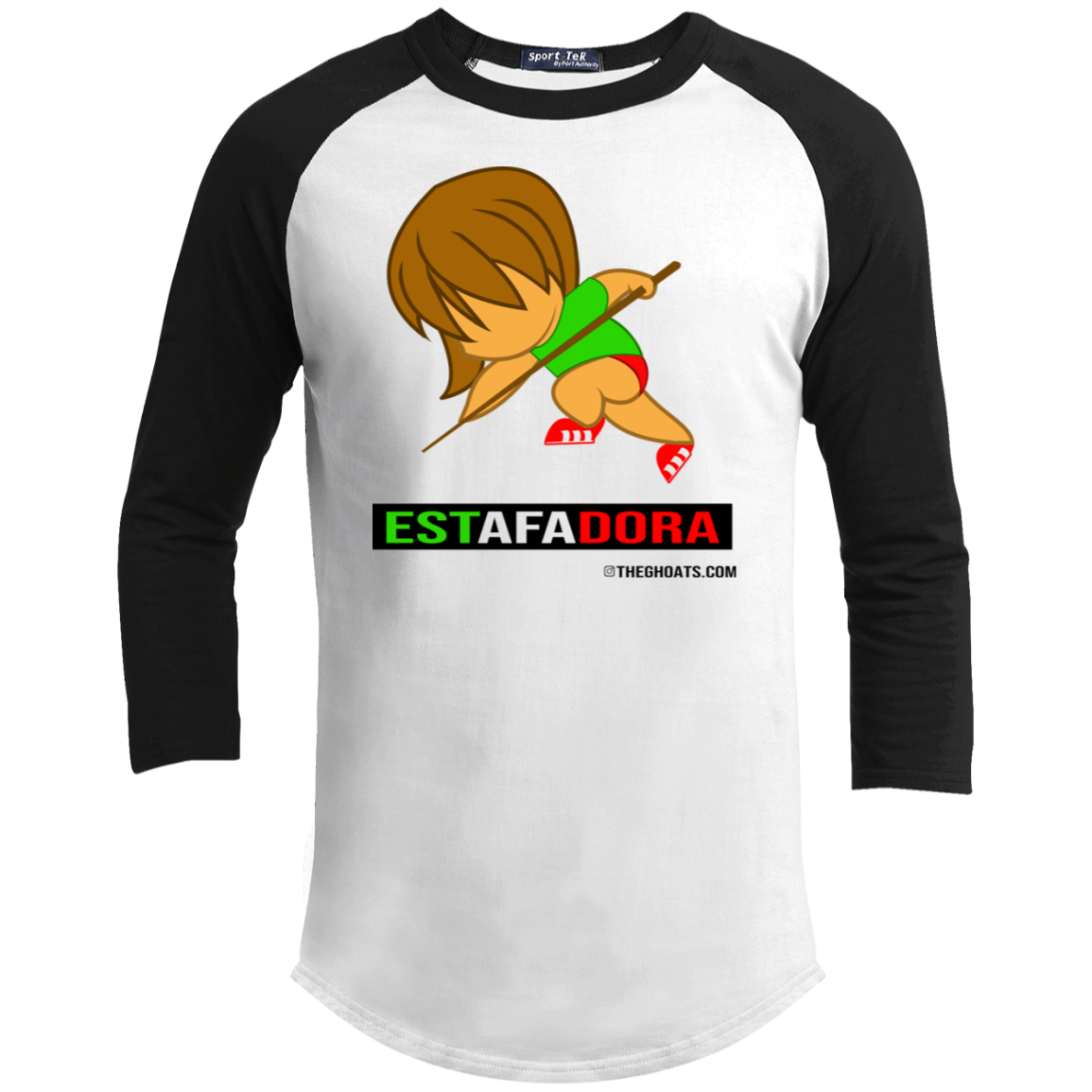 The GHOATS Custom Design. #30 Estafadora. (Spanish translation for Female Hustler). Youth 3/4 Raglan Sleeve Shirt