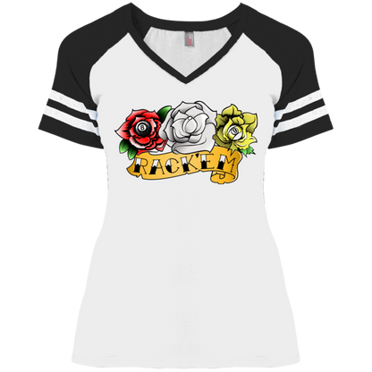 The GHOATS Custom Design. #28 Rack Em' (Ladies only). Ladies' Game V-Neck T-Shirt