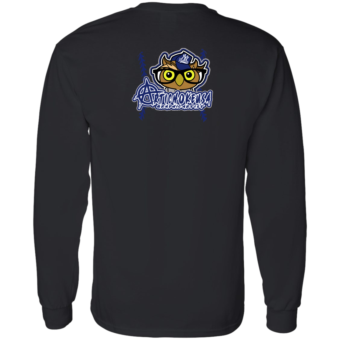 ArtichokeUSA Character and Font design. New York Owl. NY Yankees Fan Art. Let's Create Your Own Team Design Today. 100 % Cotton LS T-Shirt