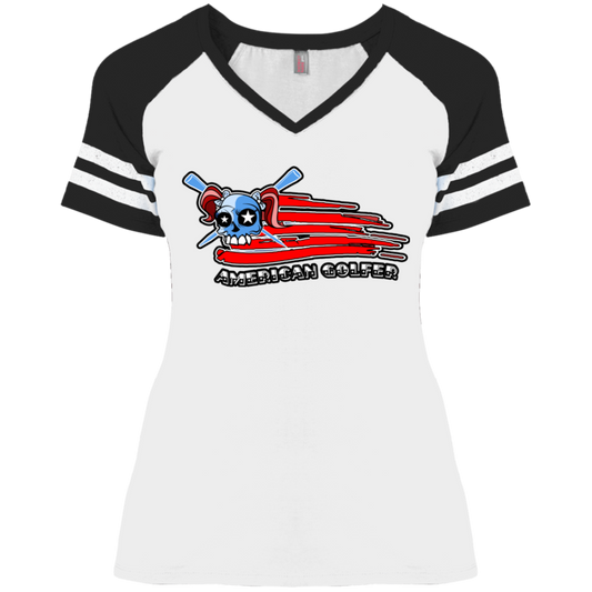 OPG Custom Design #12. American Golfer. Ladies' Game V-Neck T-Shirt