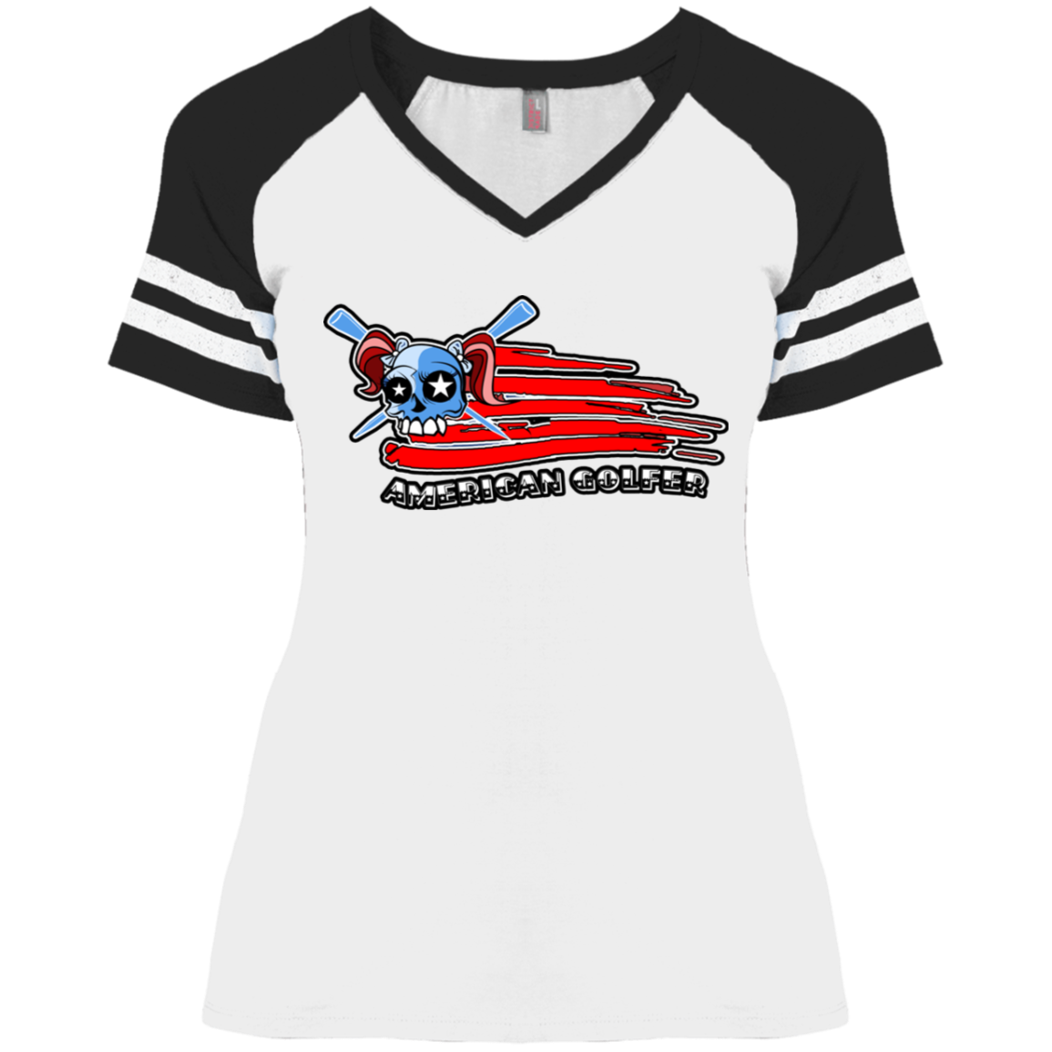 OPG Custom Design #12. American Golfer. Ladies' Game V-Neck T-Shirt