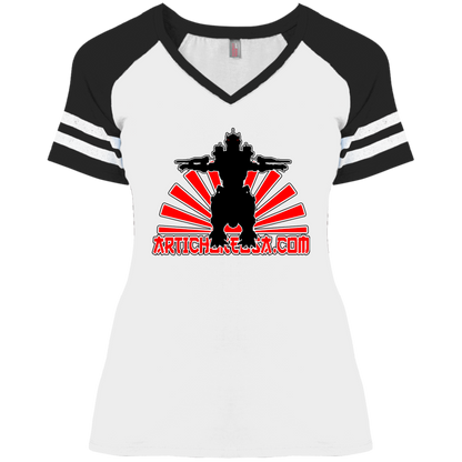 ArtichokeUSA Custom Design. Fan Art Mechagodzilla/Godzilla. Ladies' Game V-Neck T-Shirt