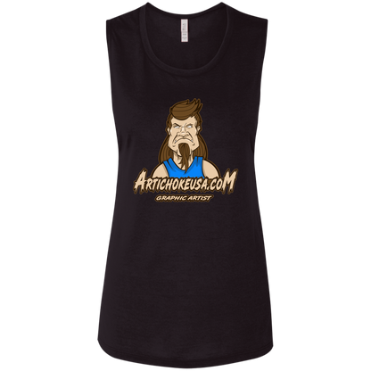 ArtichokeUSA Character and Font design. Let's Create Your Own Team Design Today. Mullet Mike. Ladies' Flowy Muscle Tank