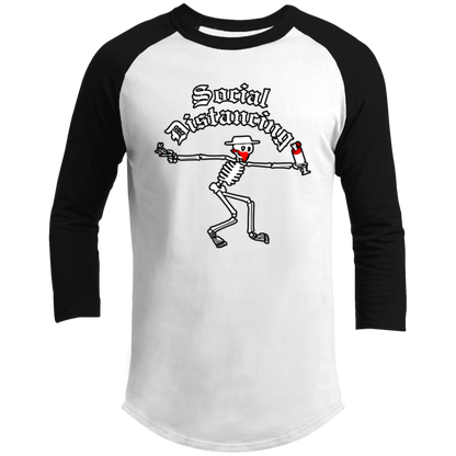 ArtichokeUSA Custom Design. Social Distancing. Social Distortion Parody. Men's 3/4 Raglan Sleeve Shirt